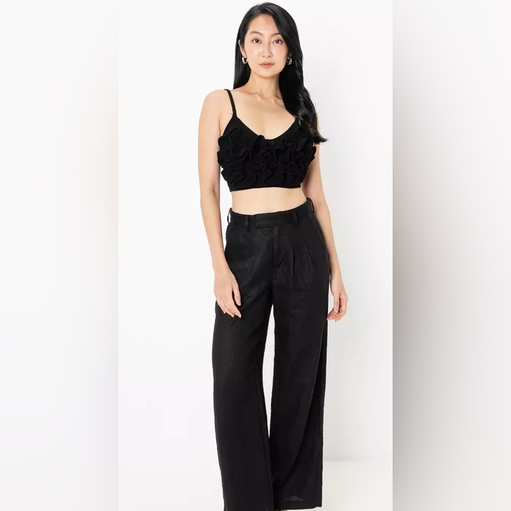 ZARA black ruffled chenille crop top size large - Picture 2 of 13